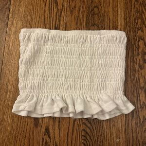 Ocean Drive Cream Smocked Ruffle Crop Top Tube top Terry cloth